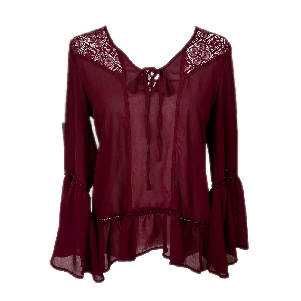 Taylor & Sage Burgundy Boho Flowey Blouse
